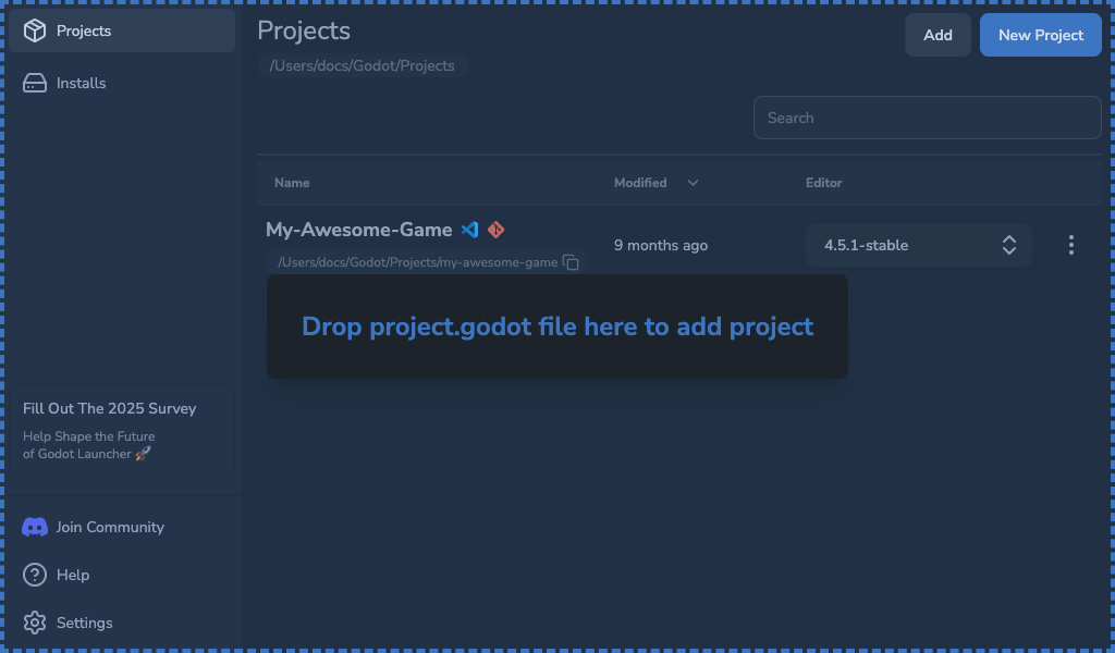 Projects View - Drop Overlay