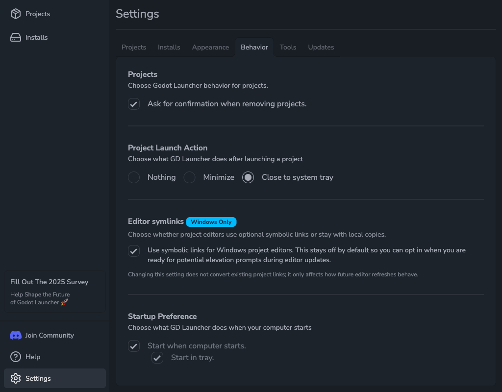 Launcher Settings - Behavior Tab
