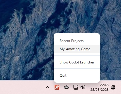 Godot Launcher - Quick Launch from System Tray UI Windows