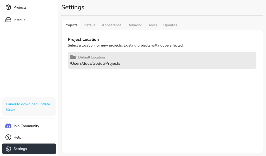 Settings - Projects Tab